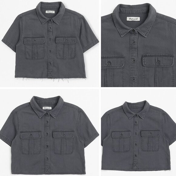 Madewell Cropped Button-Up Top Sz L Vintage Thrift EUC - Picture 1 of 8